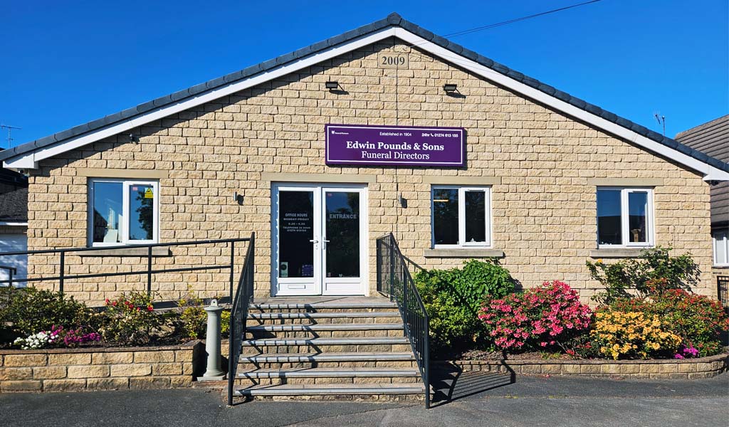 The outside of Edwin Pounds & Sons Bradford branch.